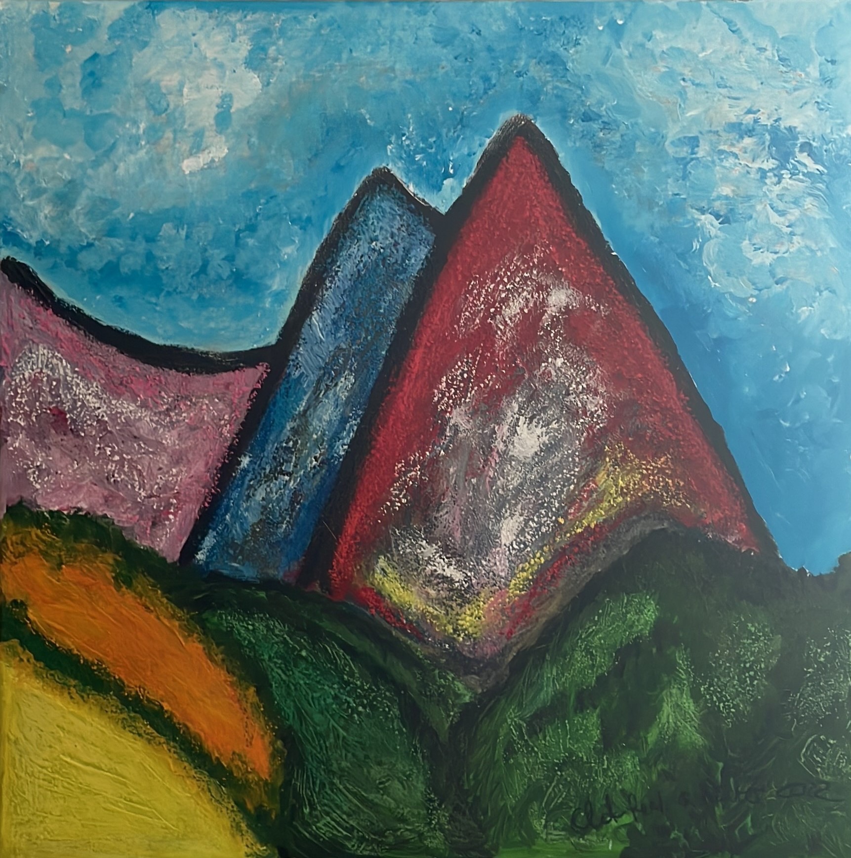 Christiane Lehmacher-Dubberke „CLD feat. Gabriele Münter“, 2022 60 x 60 cm, Acryl, Kreide und Zement